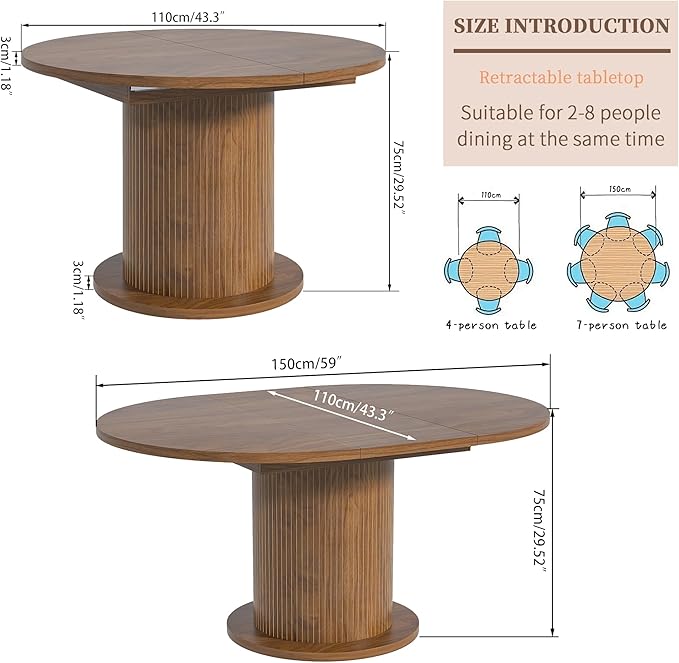 43.3 inch 59 inch Adjustable Size Round Dining Table - Image 3