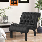 Black Faux Leather Accent Chair Modern Button Tufted Upholstered Armless Chair - Image 5