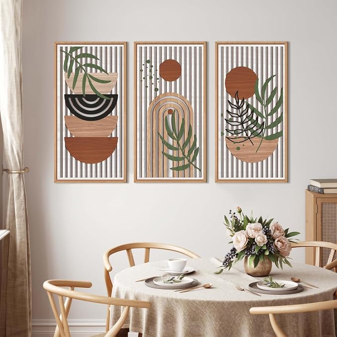 IARTTOP Large Boho Wood Wall Art Framed 16x32 Inch Mid century Modern Wooden - Image 3