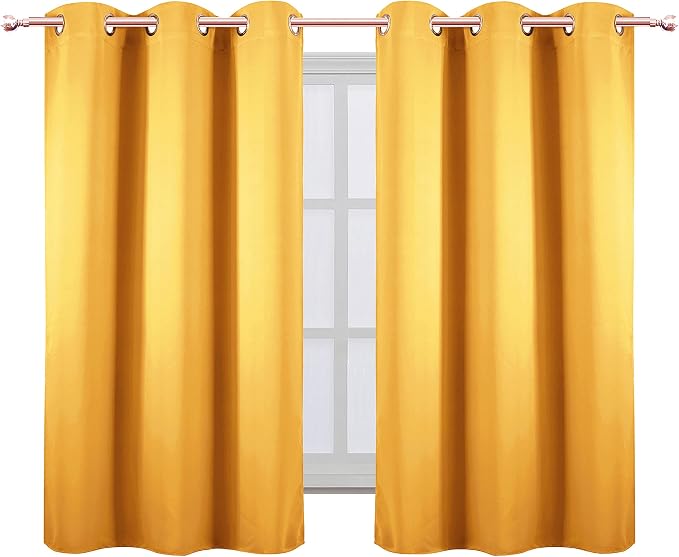 Yellow Blackout Curtains 34 x 54 Inch Length/Set of 2 Curtain Panels/Thermal - Image 2