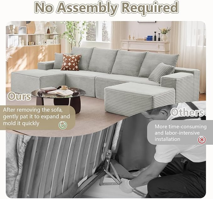 140" Sectional Cloud Couch for Living Room, Modular Floor Deep-Seat Sofa - Image 3