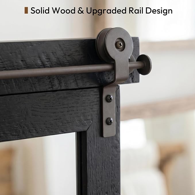 24"x36" Black Barn Door Wall Mirror, Solid Wood Framed Rustic Accent Mirror - Image 3