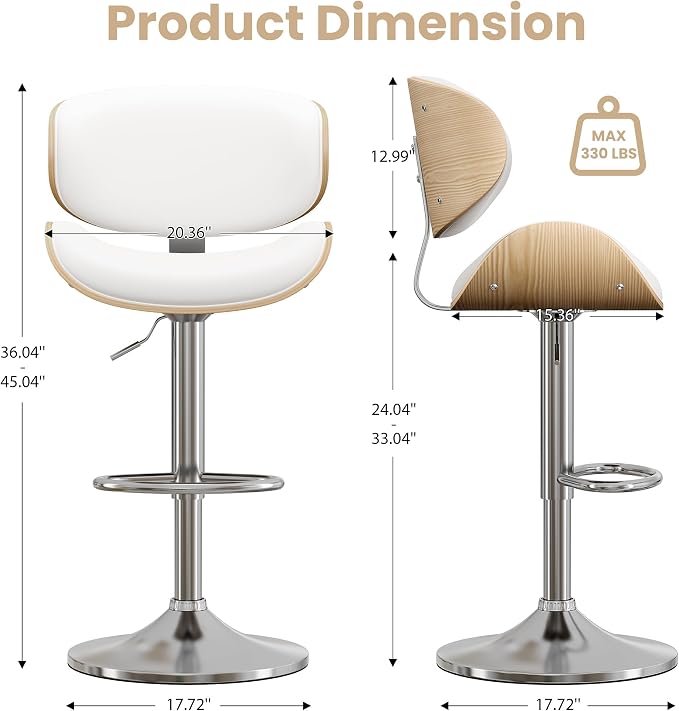 YaFiti Swivel Bar Stools for Kitchen Counter, Adjustable Bentwood Barstools - Image 2