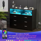 FJTJBSI Dresser with Power Outlets and LED Lights Wooden 6 Drawer Dresser with - Image 5