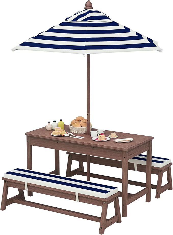 Qaba Kids Picnic Table, Outdoor Wooden Table & Bench Set by Qaba