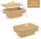 Lift Top Coffee Table for Living Room, Rectangle Handmade Solid Wood Strips - Image 3