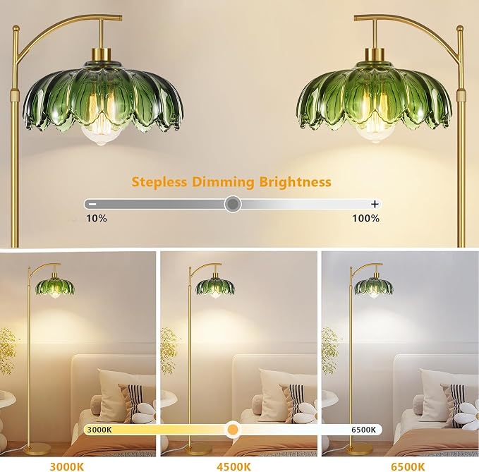 ZECOXOL Gold Floor Lamps for Living Room Vintage Green Floor Lamp - Image 2
