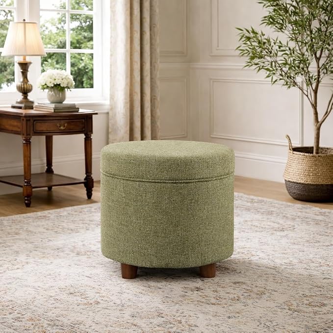 Homepop Home Decor | Upholstered Round Storage Ottoman | Ottoman - Image 4