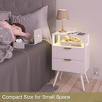 JOONEE White Nightstand with Charging Station and LED Lights, Modern Bedside - Image 4
