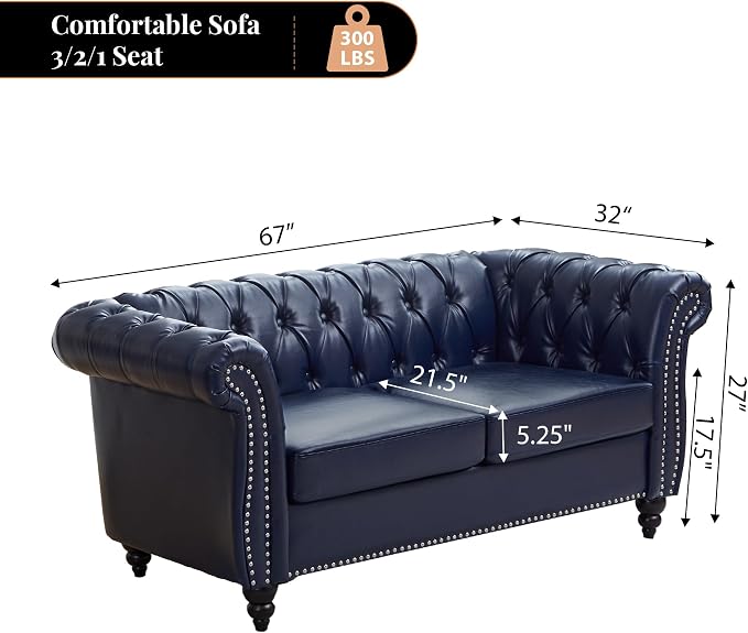 LEVNARY Chesterfield Loveseat, 2 Seater Tufted Couch - Image 2