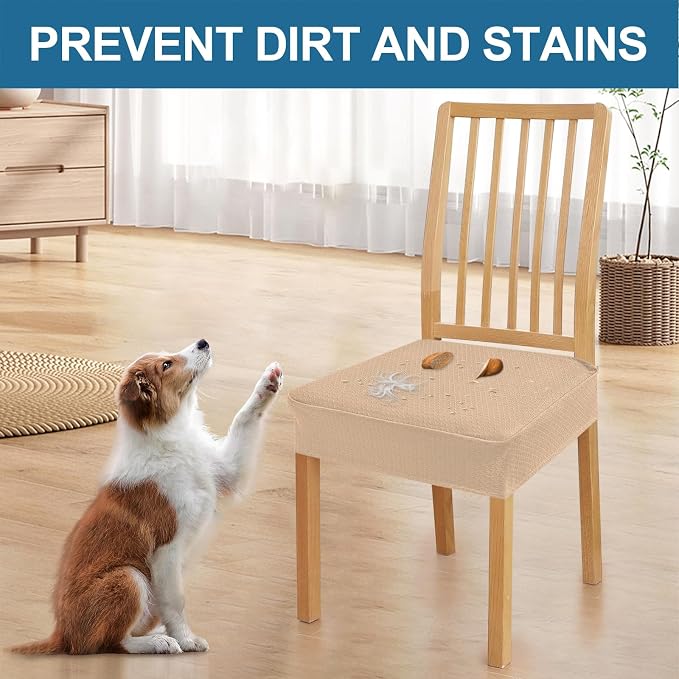 Smiry Waterproof Seat Covers for Dining Room Chairs Set of 6, Stretch Jacquard - Image 6