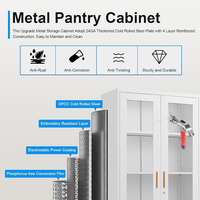 Polup Display Cabinet with Glass Doors, Metal Glass Display Case - Image 4