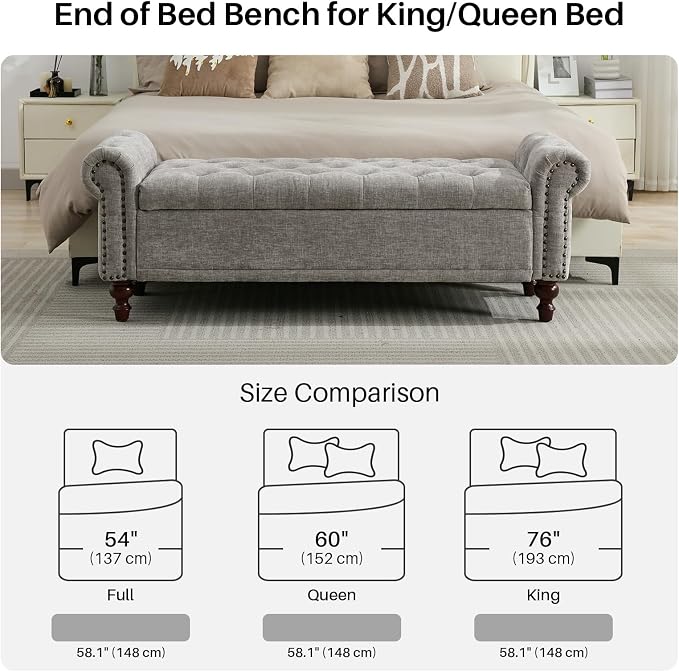 SOFTHION 58.1" Storage Bench Upholstered Chenille End of Bedroom Bed Bench - Image 5