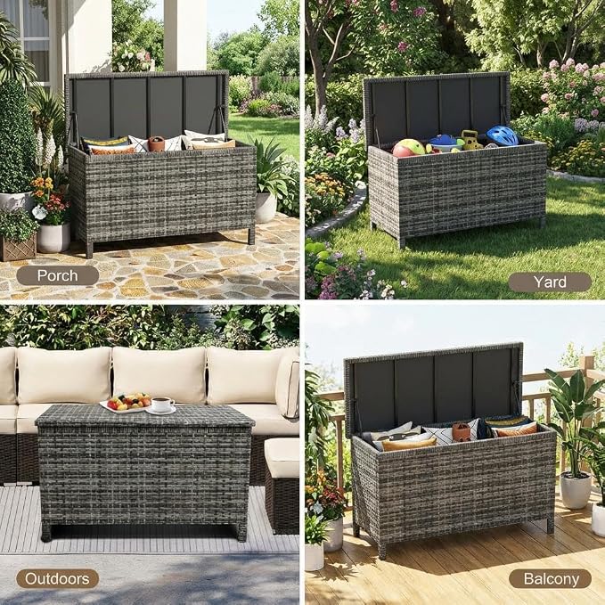 GarveeLife Medium Outdoor Wicker Storage Box, PE Rattan Patio Storage Chest - Image 7