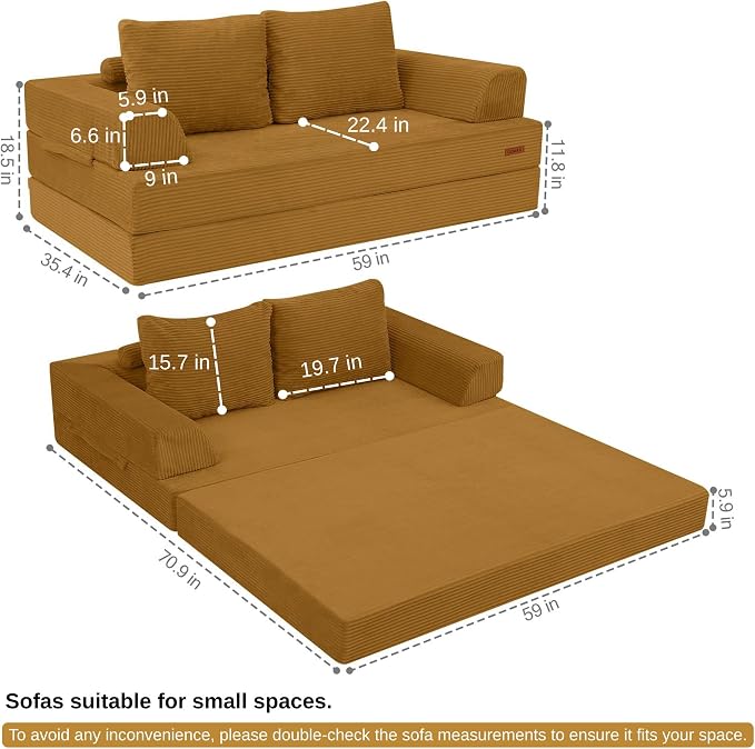 COMAX Futon Sofa Bed, Convertible Folding Sofa Bed, Boneless Couch Loveseat - Image 2