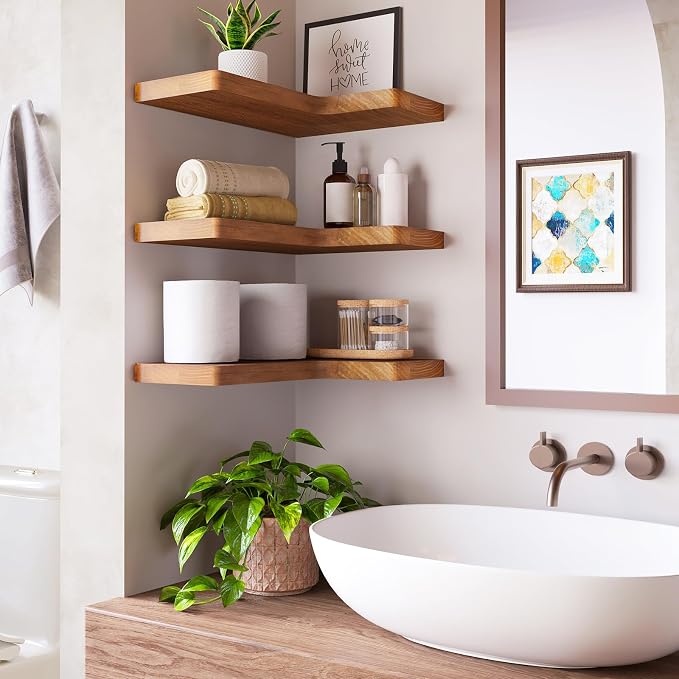 Fixwal Corner Floating Shelves for Wall Mounted Natural Solid Wood 16"x11.4" - Image 7