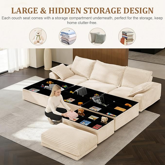 Upgrade Boneless Couch with Storage, Extra Deep&High Seat Modular Sectional - Image 4