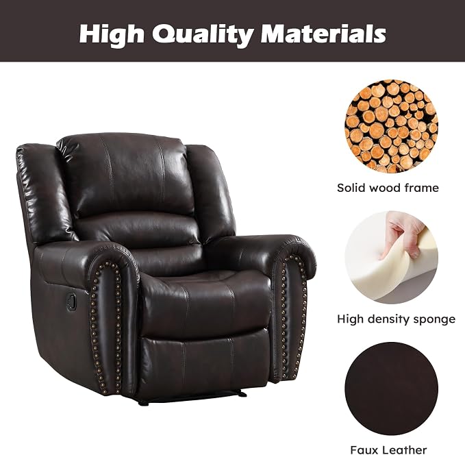 CANMOV Leather Recliner Chair, Classic and Traditional Manual Recliner Chair - Image 5