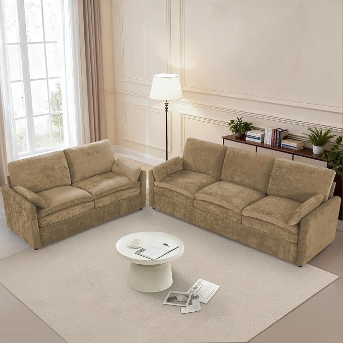 Comfy Chenille Sofa Set with Well-Filled Pillows, Modern 3 Seater and Loveseat - Image 4