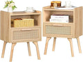 Lerliuo Rattan Nightstands Set of 2, Boho Side Table by Lerliuo