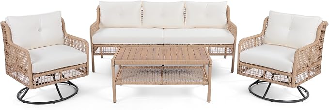 4-Piece Outdoor Wicker Sectional Sofa Set, All Weather Patio Conversation Set - Image 7