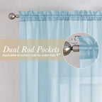 Solid Voile Sky Blue Sheer Curtains 63 Inch Length 2 Panels, Dual Rod Pockets - Image 2