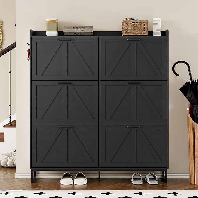 BORNOON Shoe Cabinet with 6 Flip Drawers Narrow Shoe Storage Cabinet Organizer - Image 4