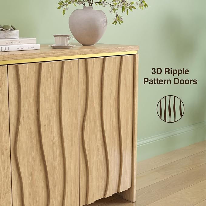 Fluted Cabinet with 3D Ripple Doors, 57.9" W Storage Cabinet with Adjustable - Image 3
