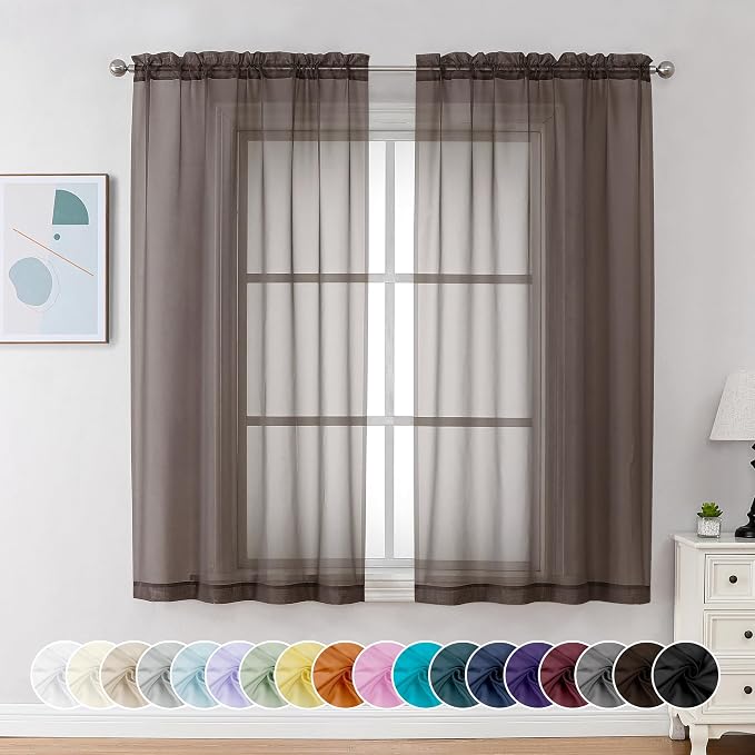 Chyhomenyc Sheer Curtains 63 Inch Length 2 Panels, Chocolate | Light Filtering by Chyhomenyc