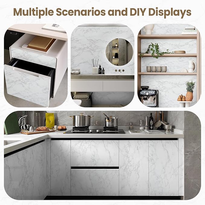 practicalWs Marble Wallpaper Granite White and Gray Wall Paper Roll 47.2" x - Image 6