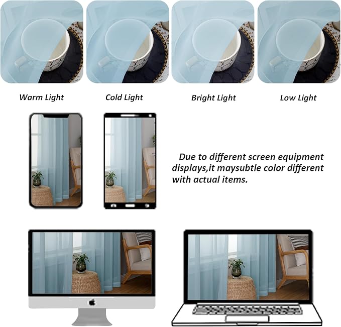 Chyhomenyc Light Blue Sheer Curtains 84 Inch Length 2 Panels, Sky Blue | Light - Image 8