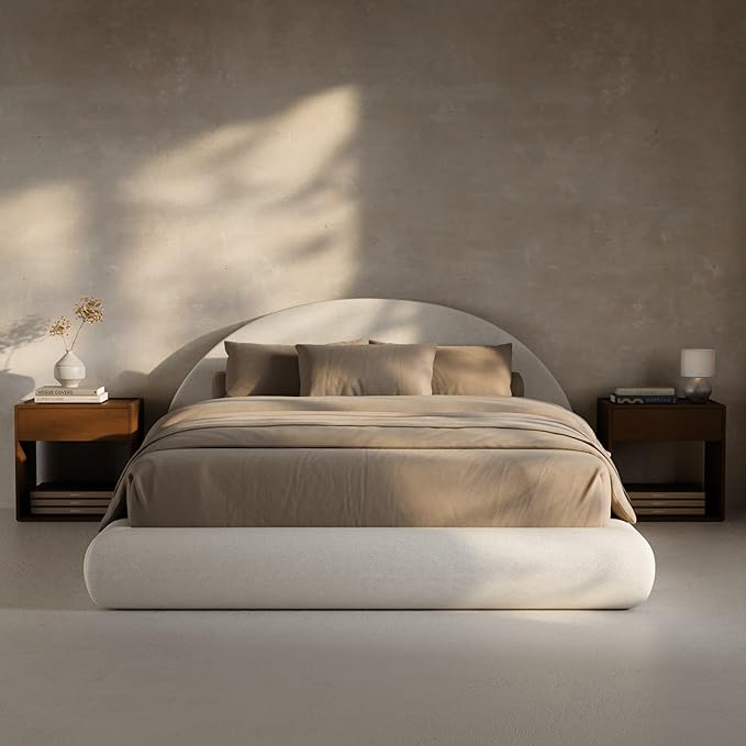 RECCI AirFrame Half-Moon Upholstered Queen Platform Bed Frame, Velvet Curved by RECCI