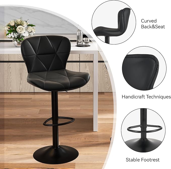 Nalupatio Modern Bar Stools Set of 2, Adjustable Faux Leather Upholstered - Image 3