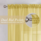 Yellow Sheer Curtains 72 Inches Long 2 Panels, Light Filtering Voile Window - Image 2