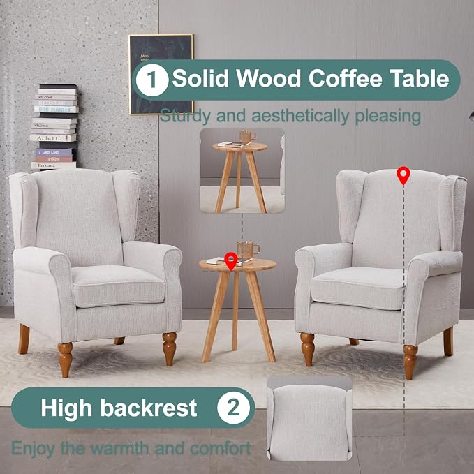 Mid-Century High Wingback Chair Set of 3, Modern Fabric Accent Chair Armchair - Image 5