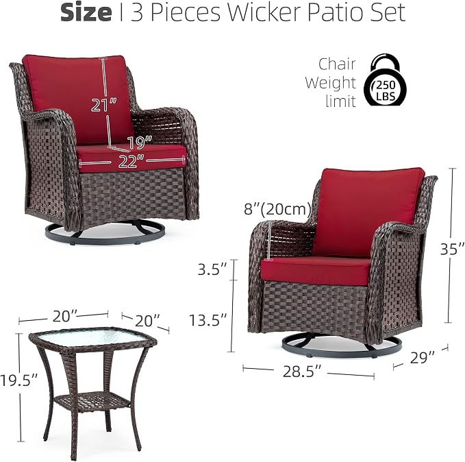 Towallmark Outdoor Swivel Wicker Glider Patio Chairs - Image 2