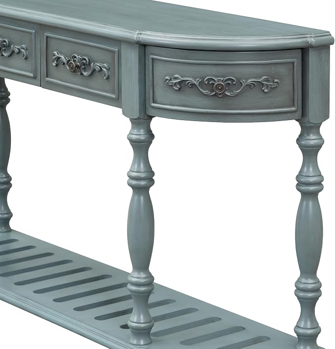 Retro Wood Curved Entryway Console Table 52-Inch Half Moon Hall Sofa Table - Image 7