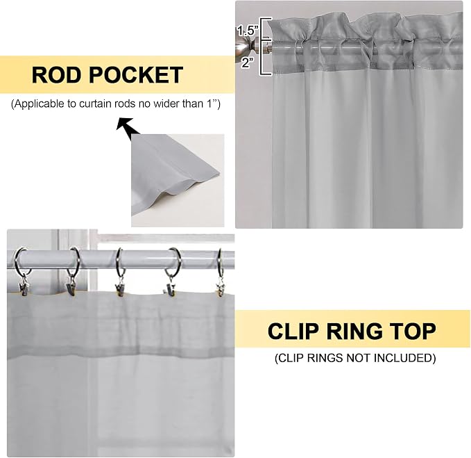 Light Grey Sheer Curtains 63 Inches Long 2 Panels - Image 2