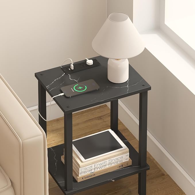 TUTOTAK End Table with Charging Station, Small Side Table, Nightstand Bedside - Image 8