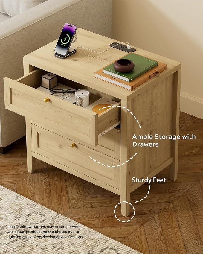 EYYTHUNG 3 Drawer Nightstand Set of 2, Farmhouse Large Bedside End Table - Image 6
