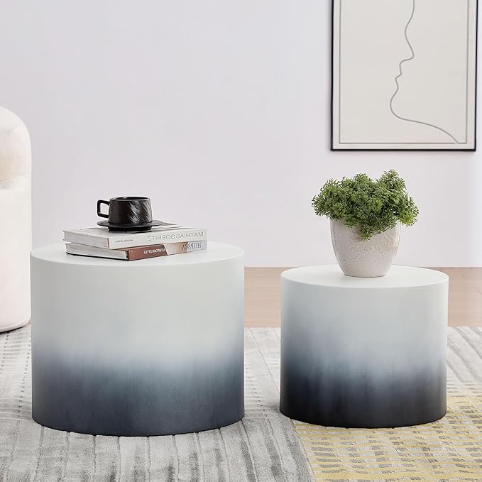Small Round Coffee Table Nesting End Table Set of 2, MDF Side Circle Accent - Image 2
