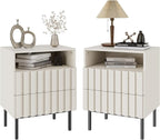 UEV Beige Fluted Nightstand Set of 2, Modern Nightstand by YourHomeExcellentVendor