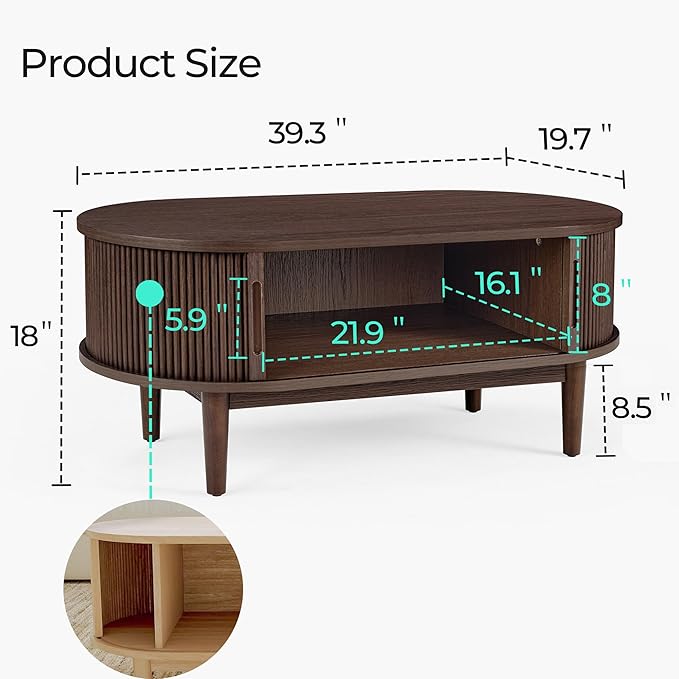 LINSY HOME Oval Coffee Table, Wood Coffee Table - Image 3
