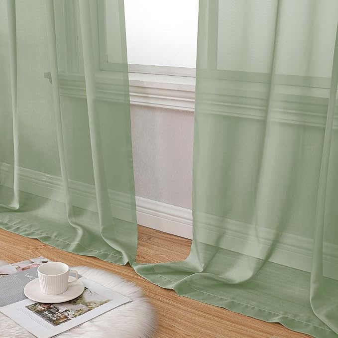 Sage Green Sheer Curtain for Bedroom Living Room 78 Inches Long 2 Panels Set - Image 8