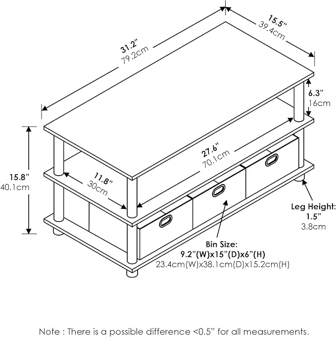 FURINNO Turn-N-Tube Coffee Table, 31.22D x 15.5W x 15.8H in, French Oak - Image 3