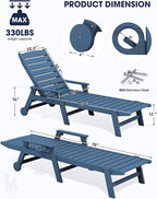 KINGYES HDPE Lounge Chair Outdoor, Patio Chaise Lounge Recliner - Image 2