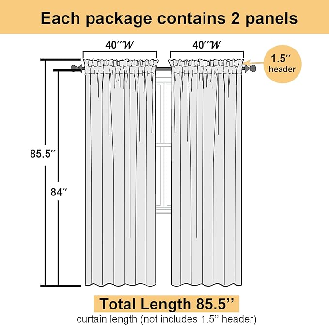Yellow Sheer Curtains 84 Inches Long 2 Panels, Light Filtering Voile Window - Image 6