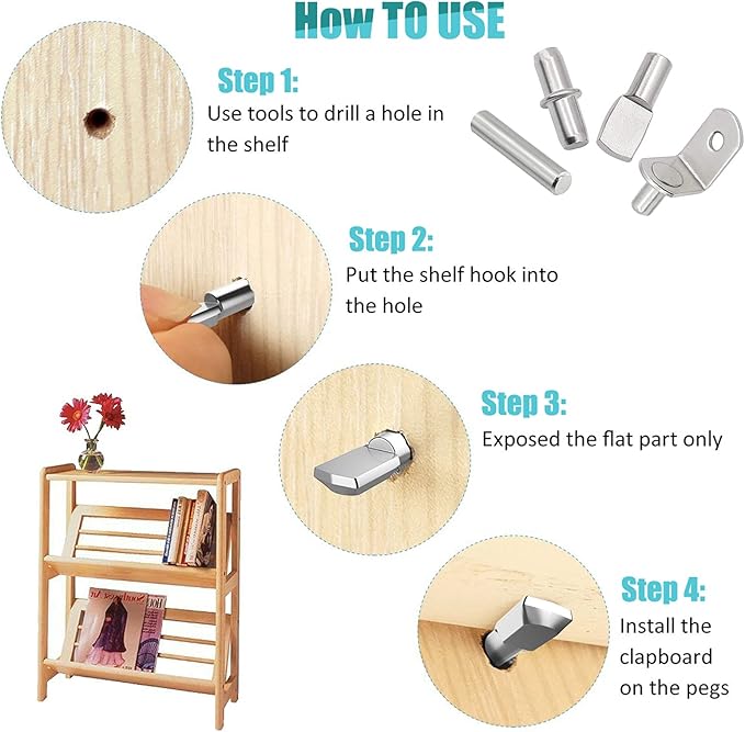 104Pcs Shelf Pins Kit, 4 Styles Nickel Plated Shelf Support Pegs, Bookshelf Pegs - Image 5