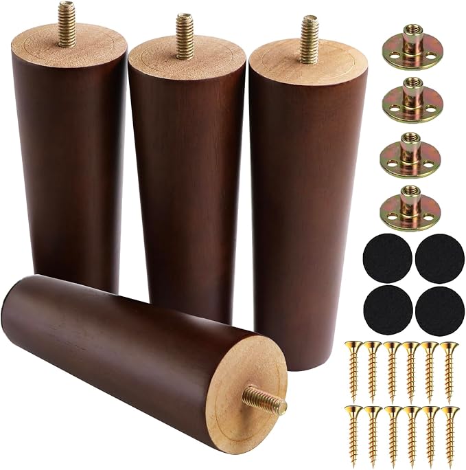 Yaliuliu Brown 8 Inches Furniture Legs Round Solid Wood Sofa Legs Replacement by Yaliuliu