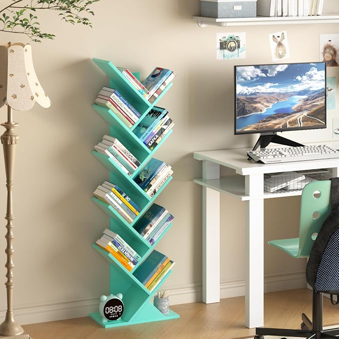 SHEEPAM 10 Tier Tree Book Shelf, Floor Standing Wood Bookshelf - Image 2